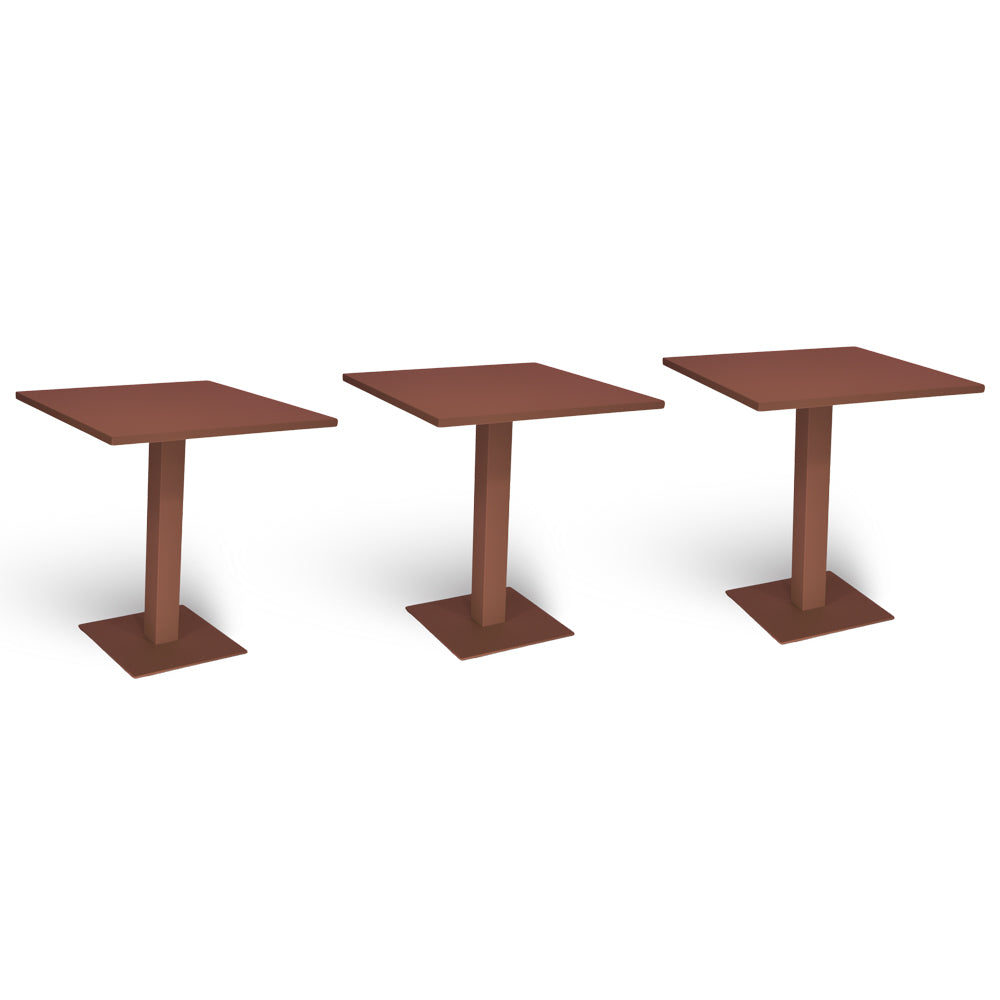 Tavolo da bar rosso mattone cm 70 x cm 70 con piano in alluminio verniciato x 3