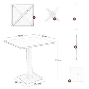 Tavolo da bar rosso mattone cm 70 x cm 70 con piano in alluminio verniciato x 3