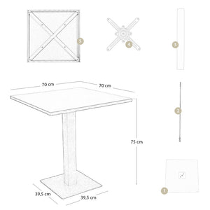 Tavolo da bar beige cm 70 x cm 70 con piano in alluminio verniciato x 3