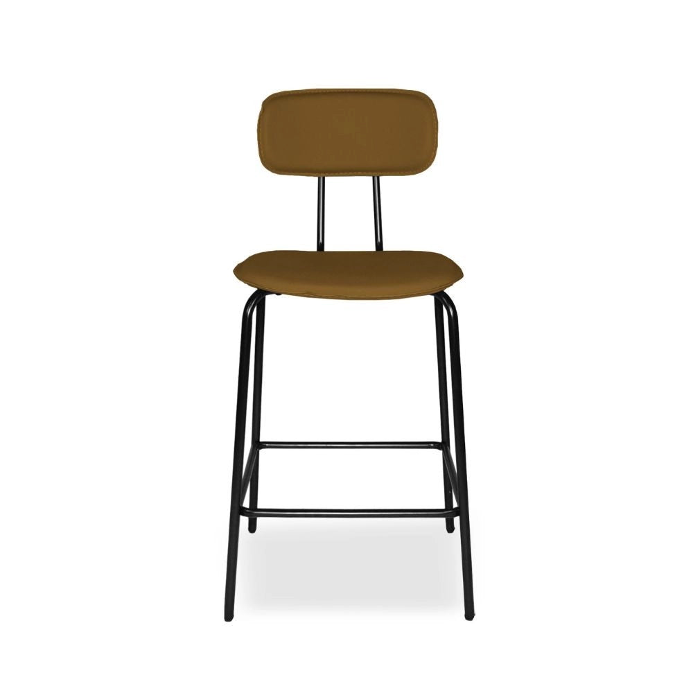 Sgabello Glami in pvc effetto cuoio brown con struttura in metallo nera
