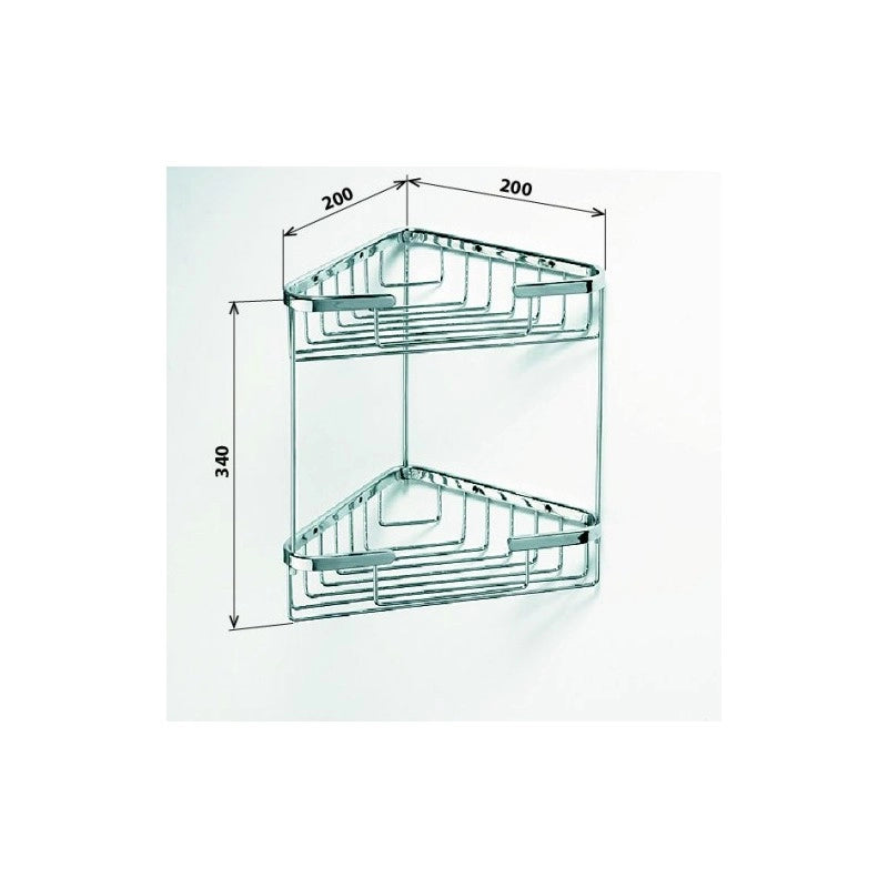 CYTRO Portaoggetti angolare a doppio ripiano in ottone cromato 16x15,5x32,5 cm