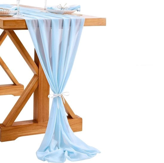 Tavolo da pranzo romantico, 28 x 120 pollici, 10 piedi tovaglia da tavola trasparente chiffon azzurlo chiaro, tavolo da capo, tavolo da pranzo per matrimonio, compleanno, festa di nozze