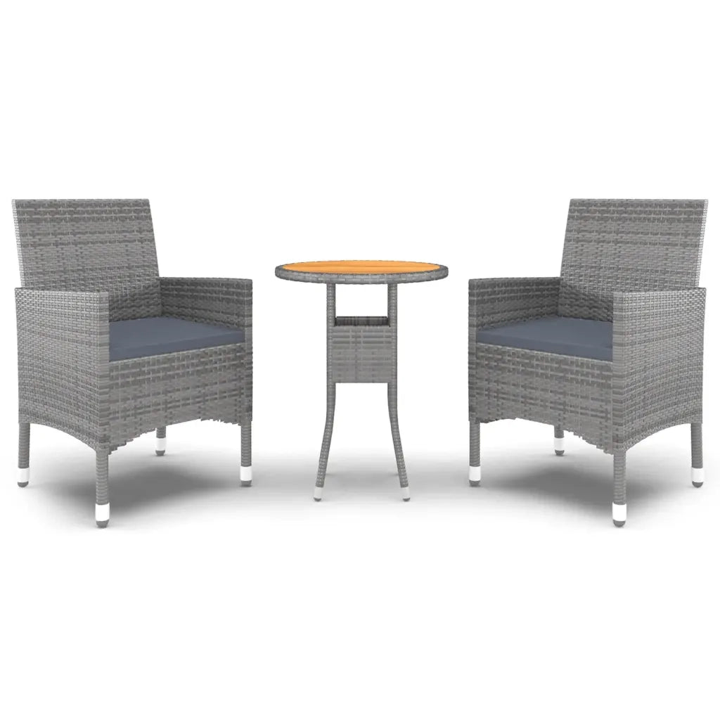 Set da Pranzo per Giardino 3 pz | Set Salotto da Giardino in Polyrattan Grigio