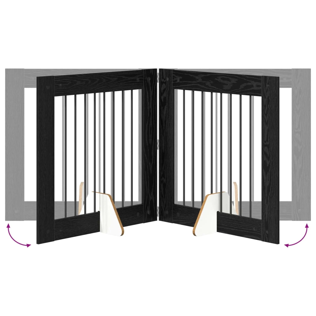 Cancello per cani con supporti 2 pz Rovere Nero 80 x 80 cm CFW9024312
