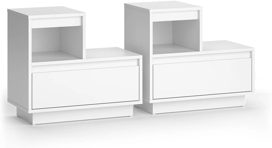 Comodino Tina, Bianco, 59.4 x 53.2 cm Set di 2