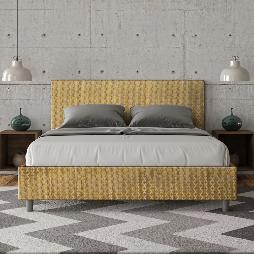 Letto Matrimoniale 160x200 cm con Rete e Contenitore Giroletto con Alzata Comoda Imbottito in Tessuto Labirinto Adele