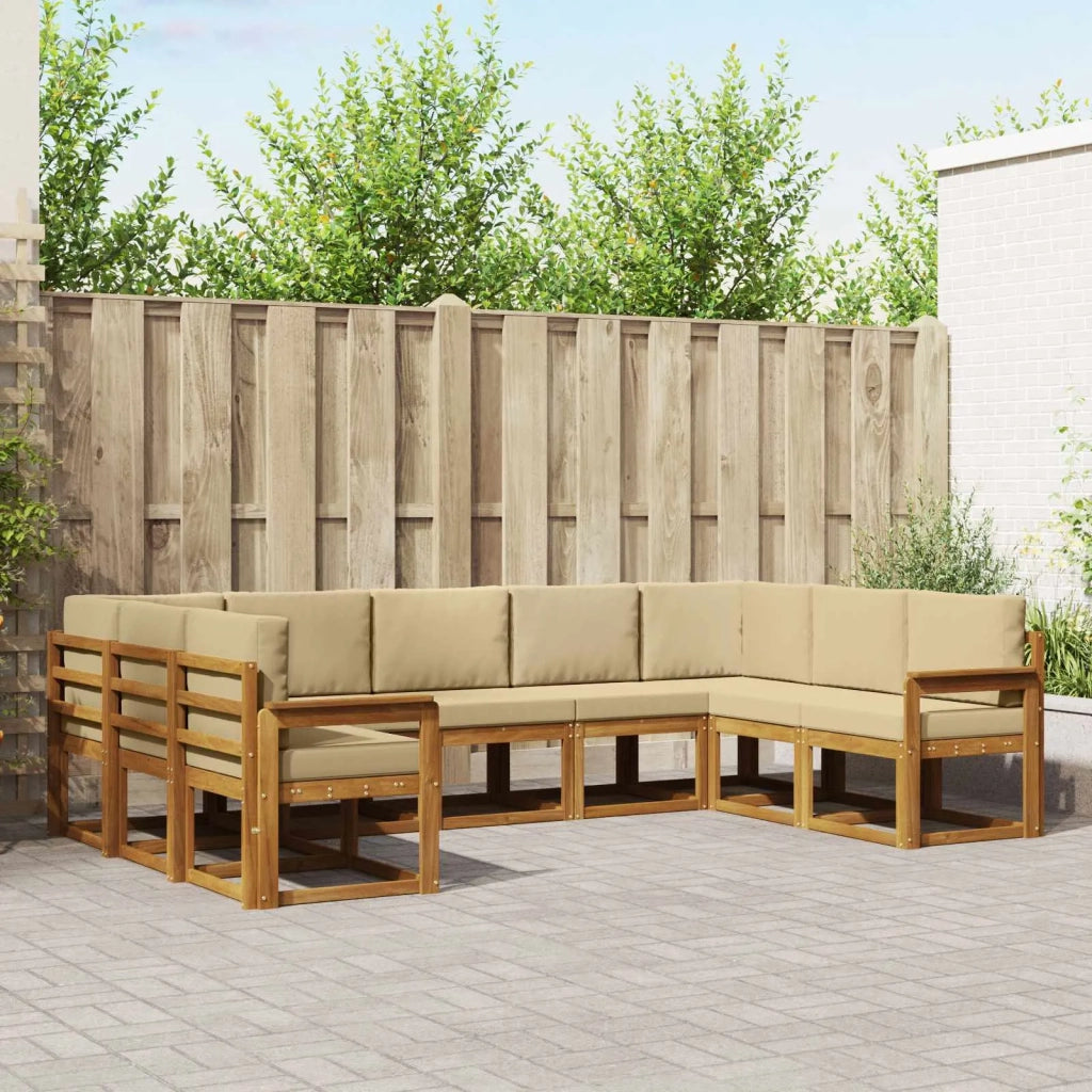 Set di divani da esterno con cuscino 9 pcs Naturale e Beige 3366976