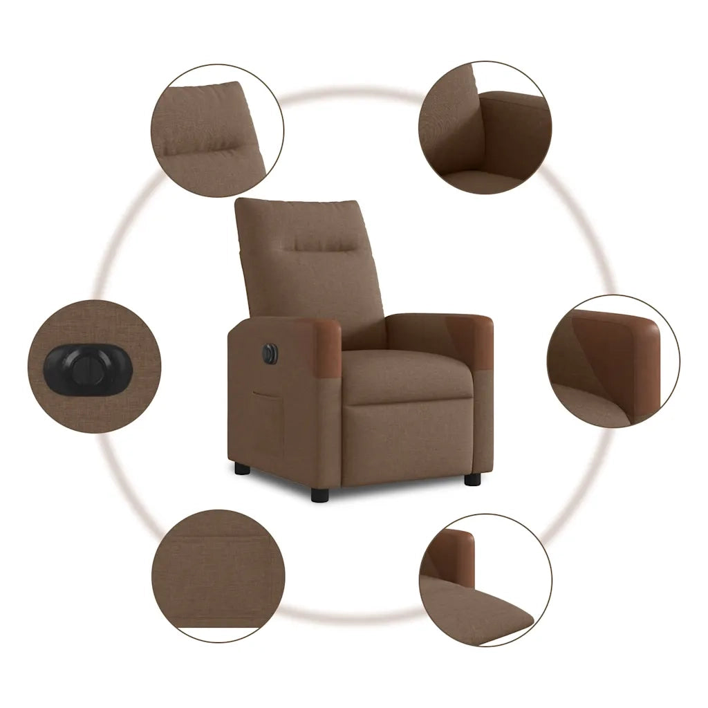 Poltrona | Sedia Relax Elettrica Reclinabile Marrone in Tessuto