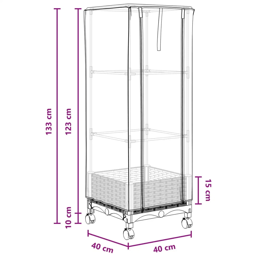 Vaso da Giardino con Copertura per Serra e Ruote Blu Grigio PP 3422926
