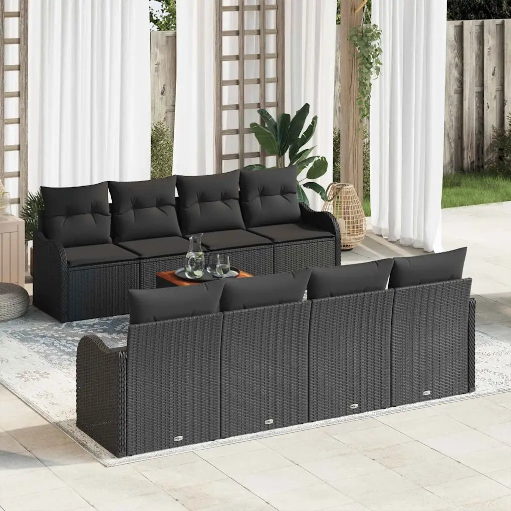 Set Divano da Giardino con archiviazione 9 pcs Nero polyrattan 3356098