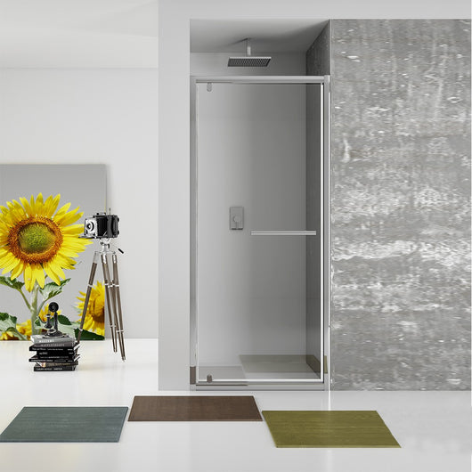 New plus - porta battente 87-91 cm vetro trasparente 6 mm, h. 1,95