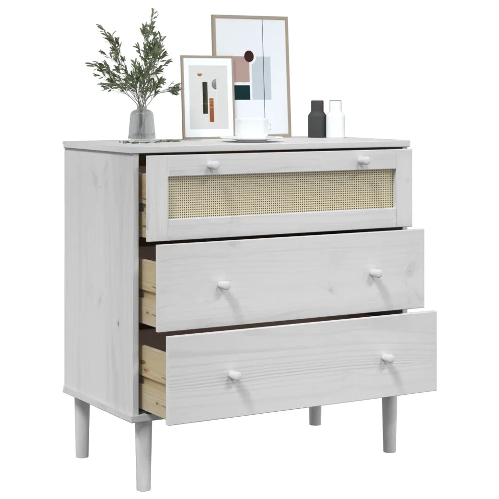 Cassettiera SENJA Aspetto Rattan Bianca 80x40x80 cm Legno Pino 358023