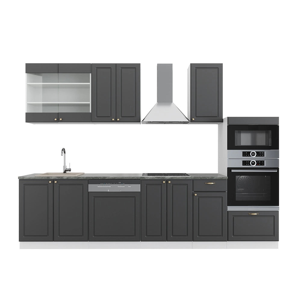 Cucina componibile Fame-Line Antracite-oro/Bianco 300 cm con armadio alto, PL Antracite Vicco