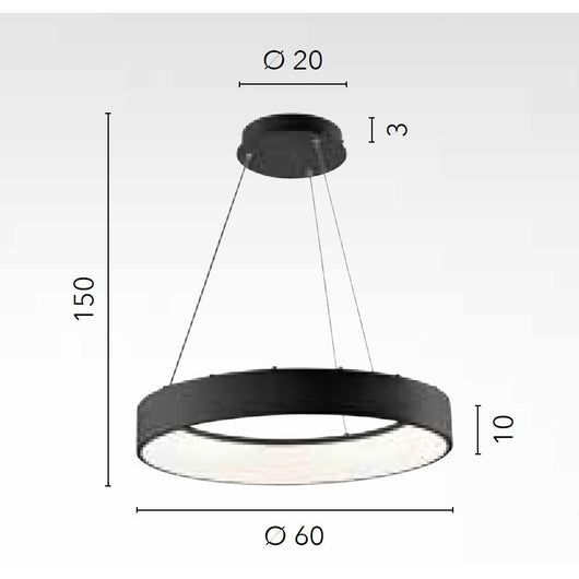 LAMPADARIO LED NOAH 60W 3-4-6500K D.60XH150CM OR.
