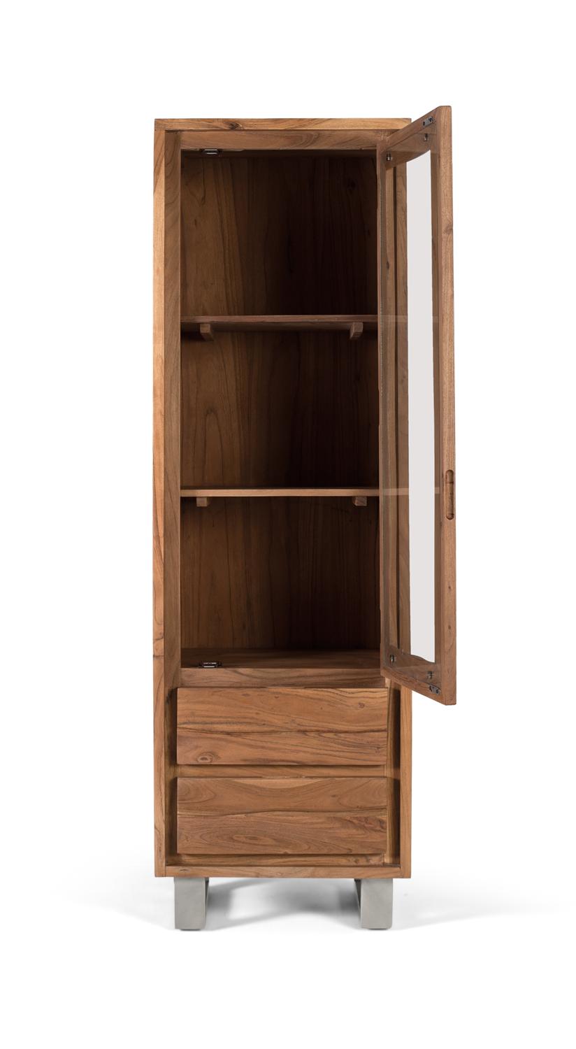 Vetrina in legno massello di acacia con vetro