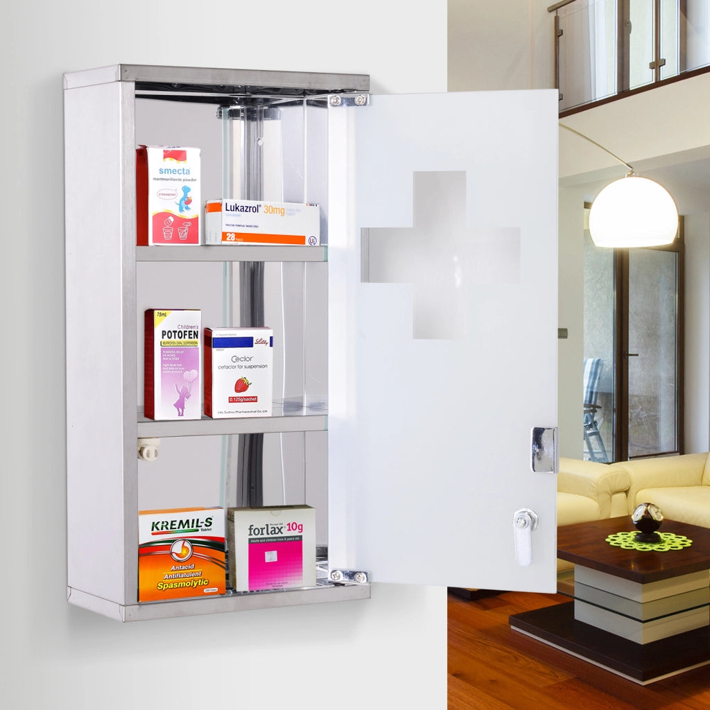 Armadietto da farmacia con ante in vetro ¨C Minimal ¨C acciaio inox 25x12x48 cm