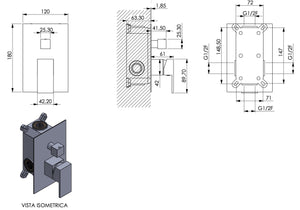 Miscelatore doccia incasso doccia quadrato con deviatore