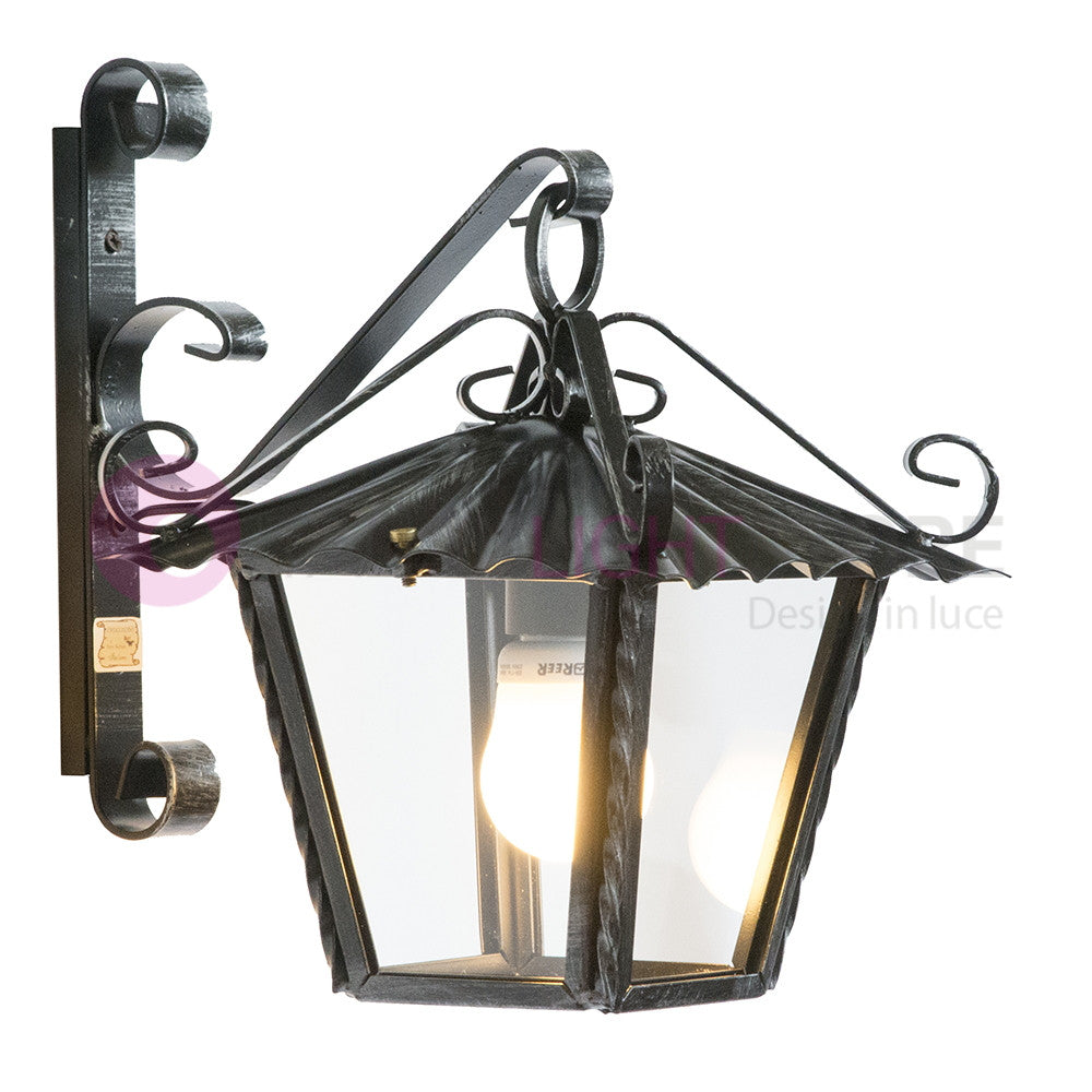UMBRIA PICCOLA Lanterna Quadrata L. 21 da Parete Ferro Battuto Design Rustico