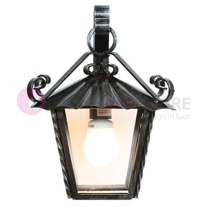 UMBRIA PICCOLA Lanterna Quadrata L. 21 da Parete Ferro Battuto Design Rustico