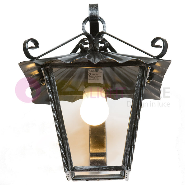 UMBRIA PICCOLA Lanterna Quadrata L. 21 da Parete Ferro Battuto Design Rustico