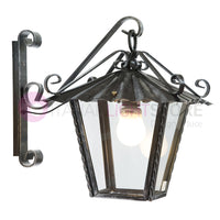 UMBRIA Lanterna Quadrata L. 25 da Parete Ferro Battuto Design Rustico