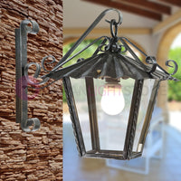 UMBRIA Lanterna Quadrata L. 25 da Parete Ferro Battuto Design Rustico