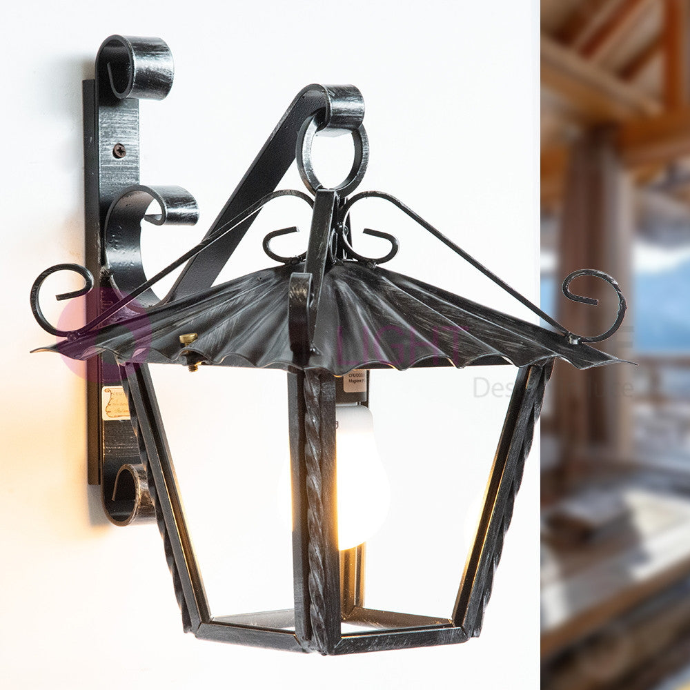 UMBRIA GRANDE Lanterna Quadrata da Parete Ferro Battuto Design Rustico