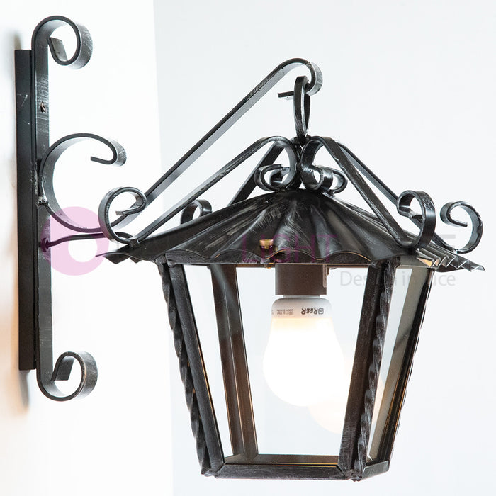 UMBRIA GRANDE Lanterna Quadrata da Parete Ferro Battuto Design Rustico