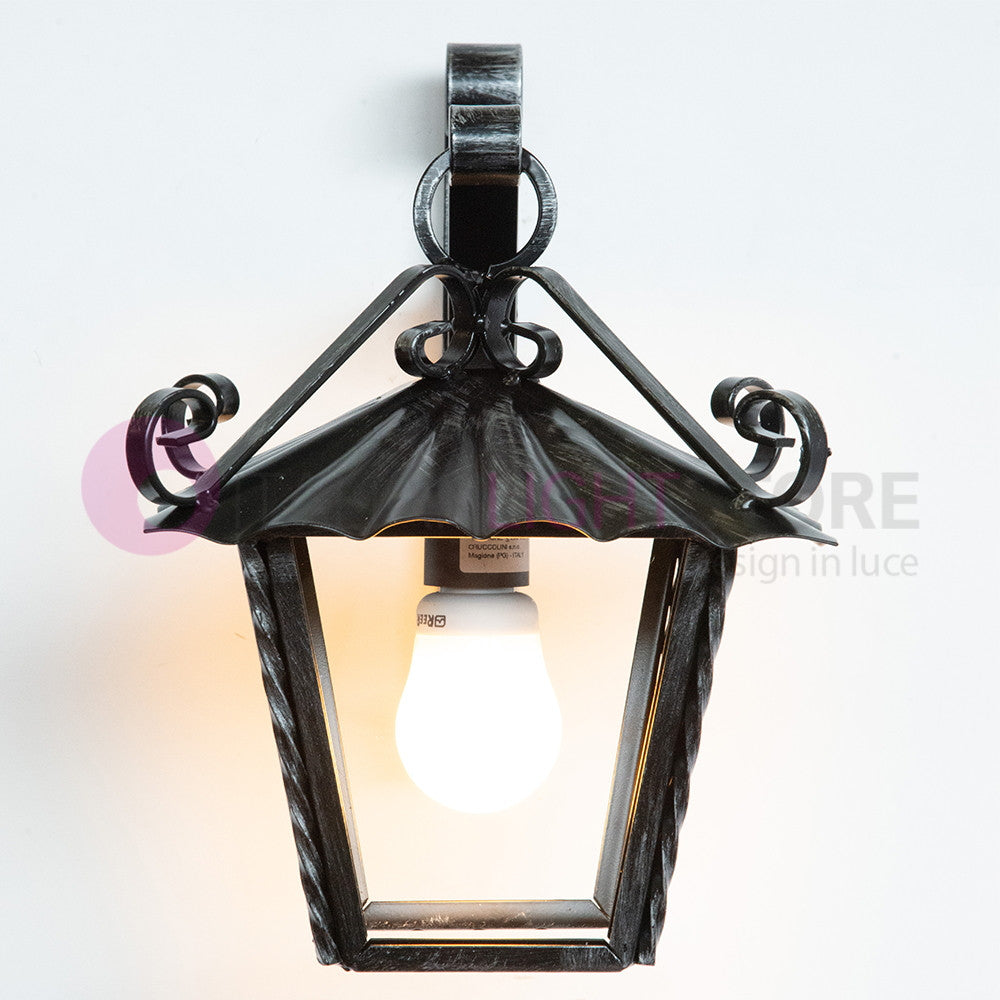 UMBRIA GRANDE Lanterna Quadrata da Parete Ferro Battuto Design Rustico