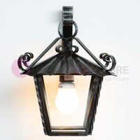 UMBRIA GRANDE Lanterna Quadrata da Parete Ferro Battuto Design Rustico