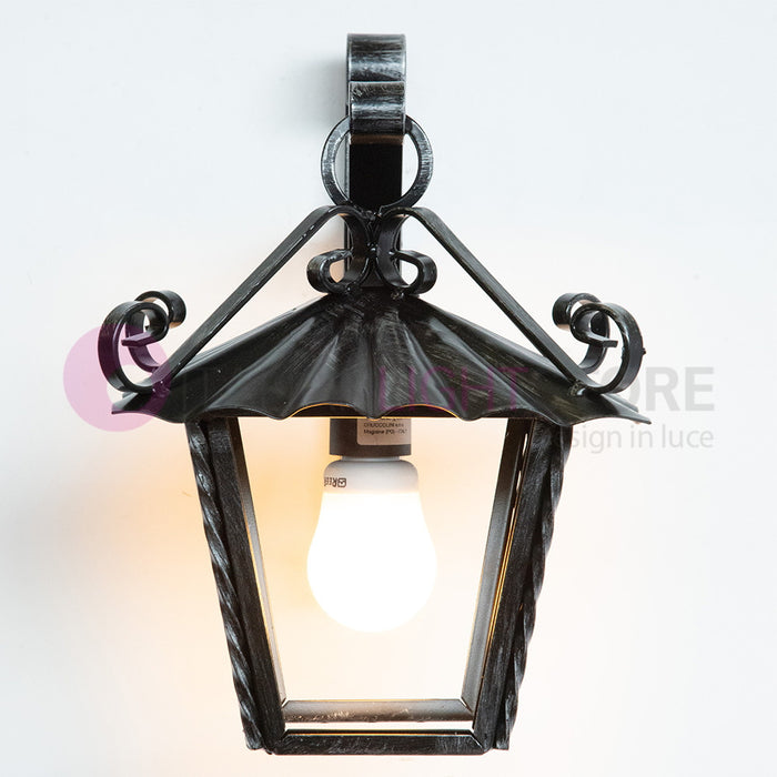 UMBRIA GRANDE Lanterna Quadrata da Parete Ferro Battuto Design Rustico