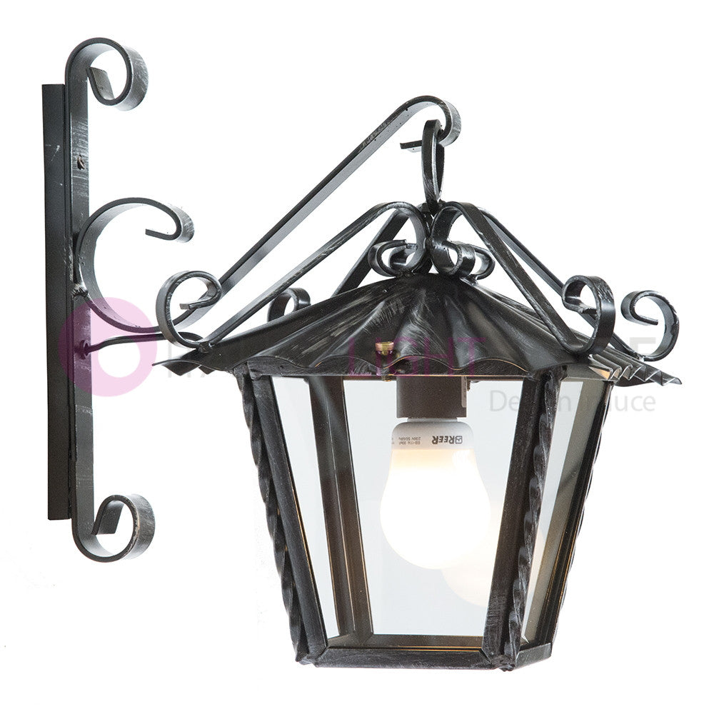 UMBRIA GRANDE Lanterna Quadrata da Parete Ferro Battuto Design Rustico