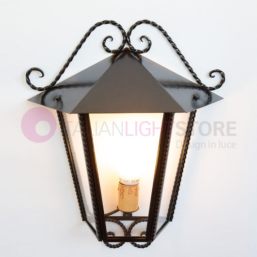 HEIDI Mezza Lanterna da Parete in Ferro Battuto Design Rustico