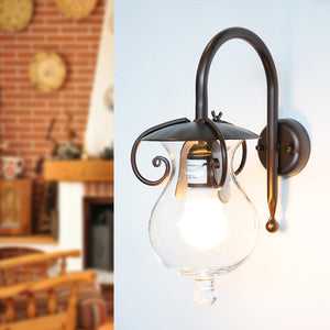 GOCCIA Lampada da Parete in Ferro Battuto Vetro D.15