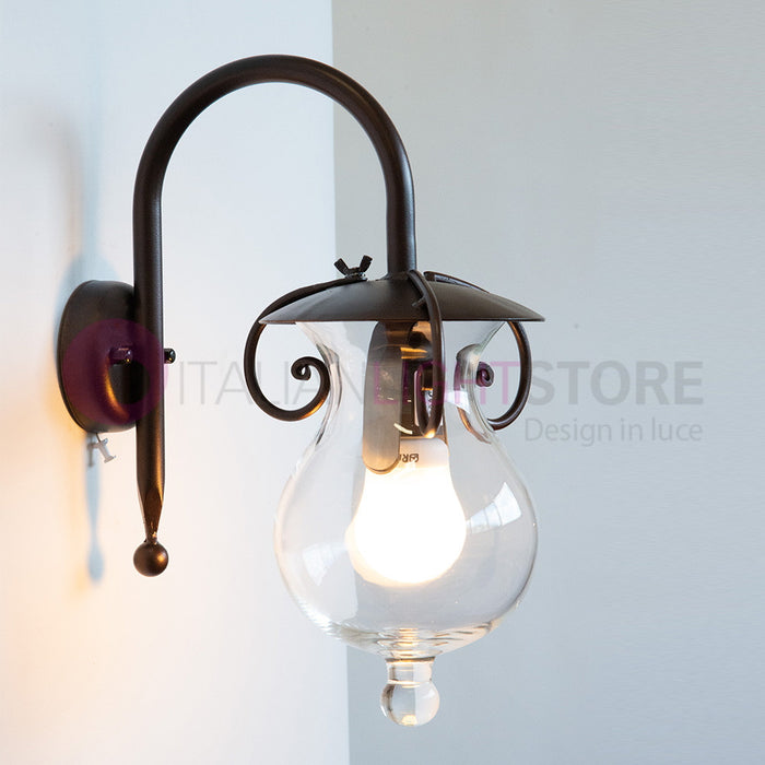 GOCCIA Lampada da Parete in Ferro Battuto Vetro D.15