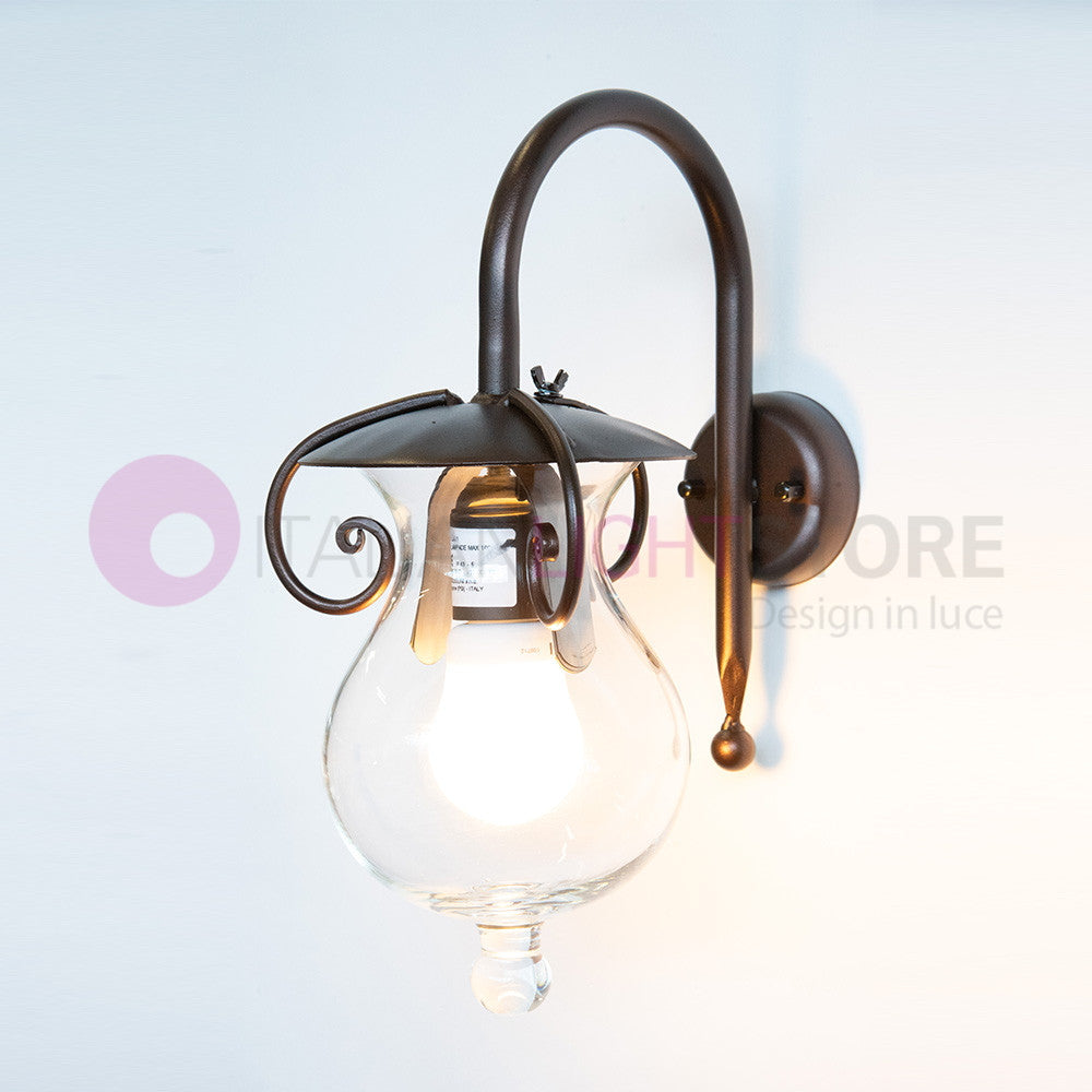 GOCCIA Lampada da Parete in Ferro Battuto Vetro D.15
