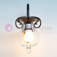 GOCCIA Lampada da Parete in Ferro Battuto Vetro D.15