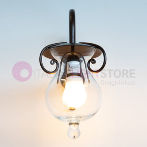 GOCCIA Lampada da Parete in Ferro Battuto Vetro D.15