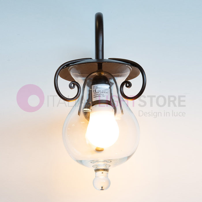 GOCCIA Lampada da Parete in Ferro Battuto Vetro D.15