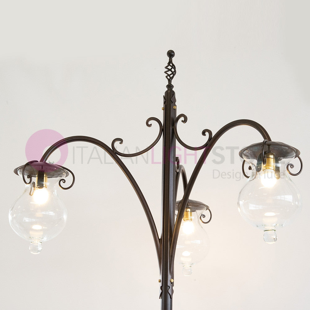 GOCCIA Lampione Rustico in Ferro Battuto a 3 Luci H.280