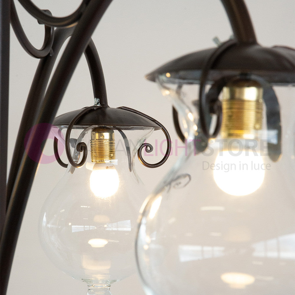 GOCCIA Lampione Rustico in Ferro Battuto a 3 Luci H.280