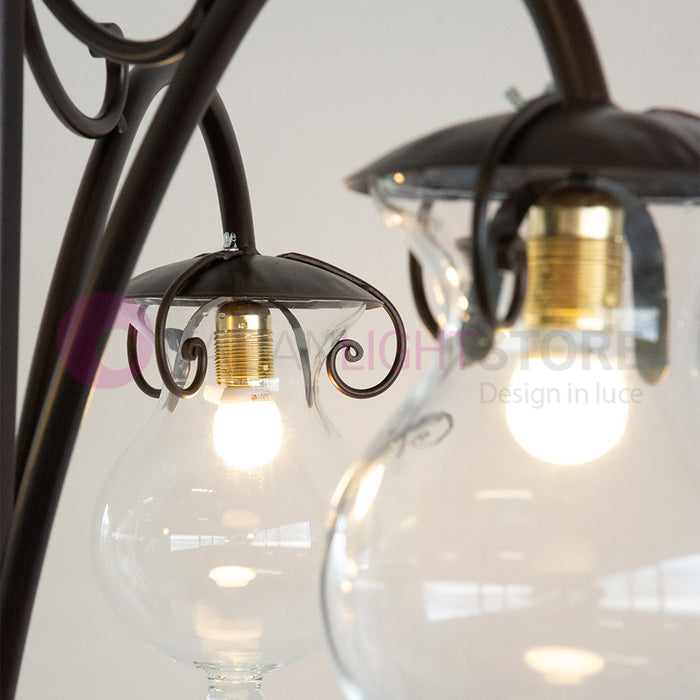 GOCCIA Lampione Rustico in Ferro Battuto a 3 Luci H.280