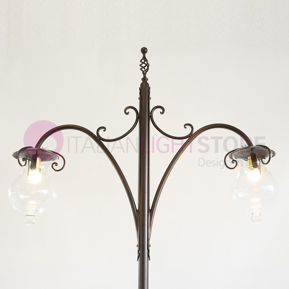 GOCCIA Lampione Rustico in Ferro Battuto a 2 Luci H.280