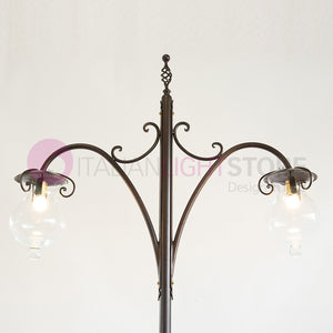 GOCCIA Lampione Rustico in Ferro Battuto a 2 Luci H.280