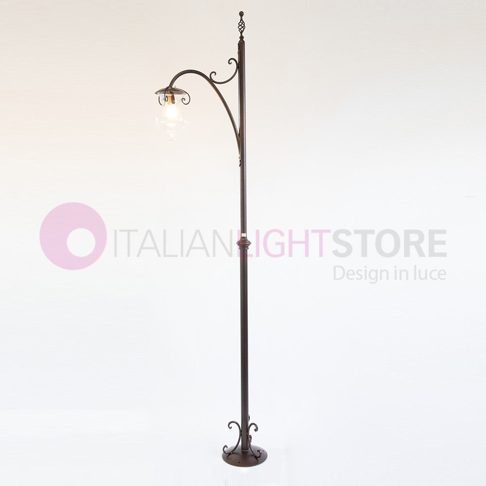 GOCCIA Lampione Rustico in Ferro Battuto a 1 Luce H.280