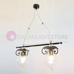 GOCCIA Lampadario Bilanciere 2 Luci in Ferro Battuto