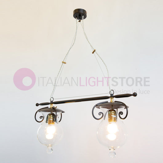 GOCCIA Lampadario Bilanciere 2 Luci in Ferro Battuto
