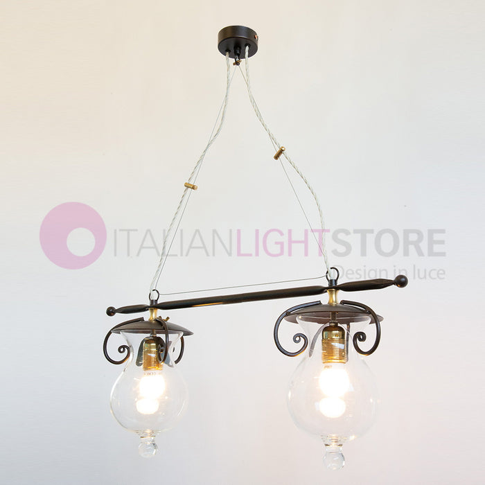 GOCCIA Lampadario Bilanciere 2 Luci in Ferro Battuto