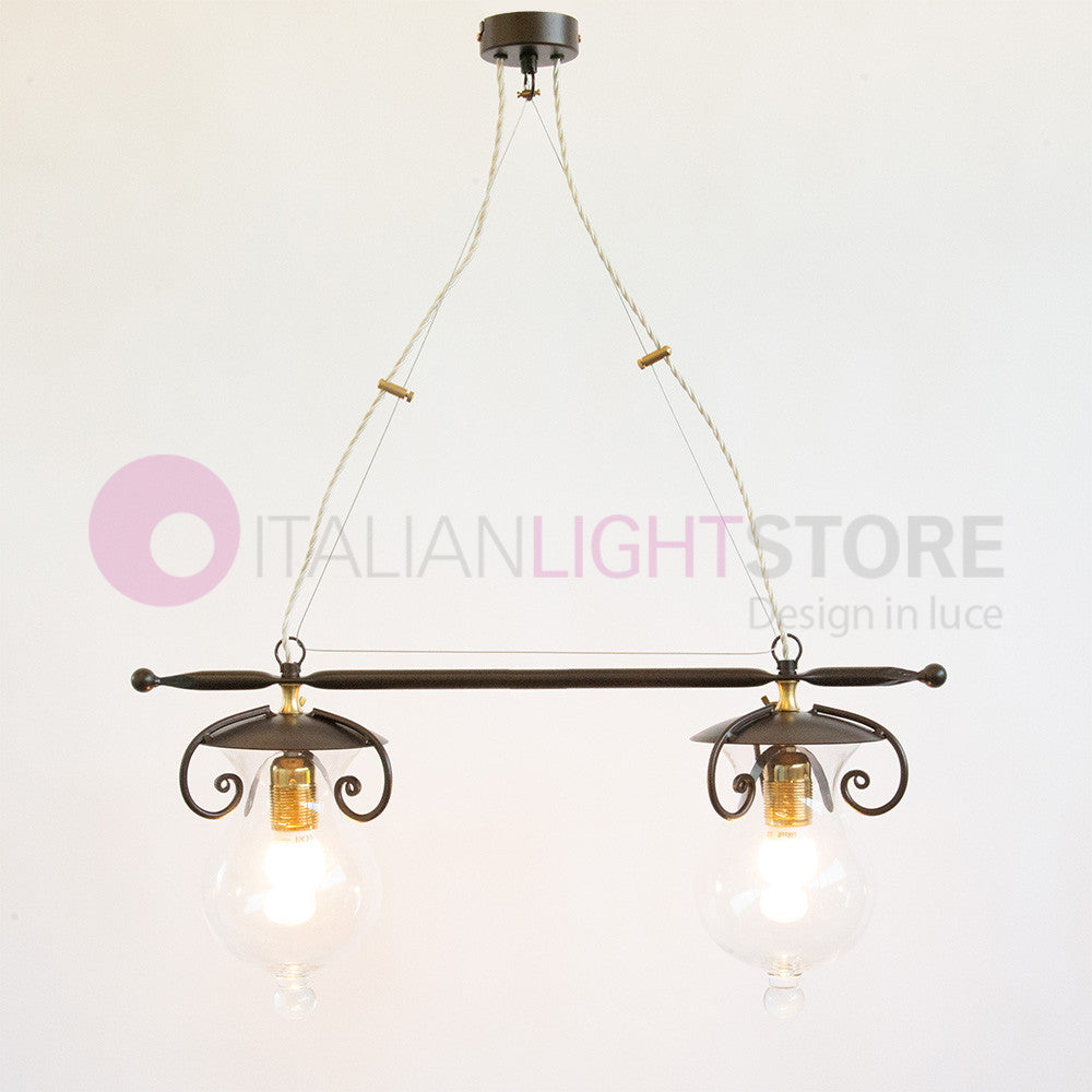 GOCCIA Lampadario Bilanciere 2 Luci in Ferro Battuto