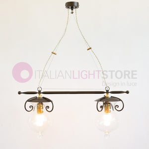 GOCCIA Lampadario Bilanciere 2 Luci in Ferro Battuto
